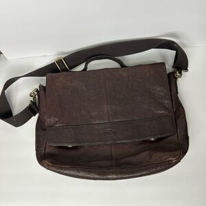 Fossil Dark Brown Leather Messenger Bag with Canvas Strap